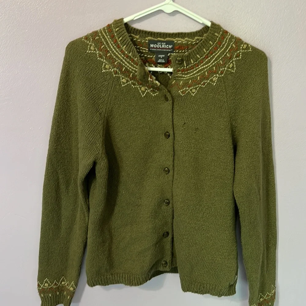 Woolrich Green Wool Embroidered Cardigan Sweater - Picture 8 of 13